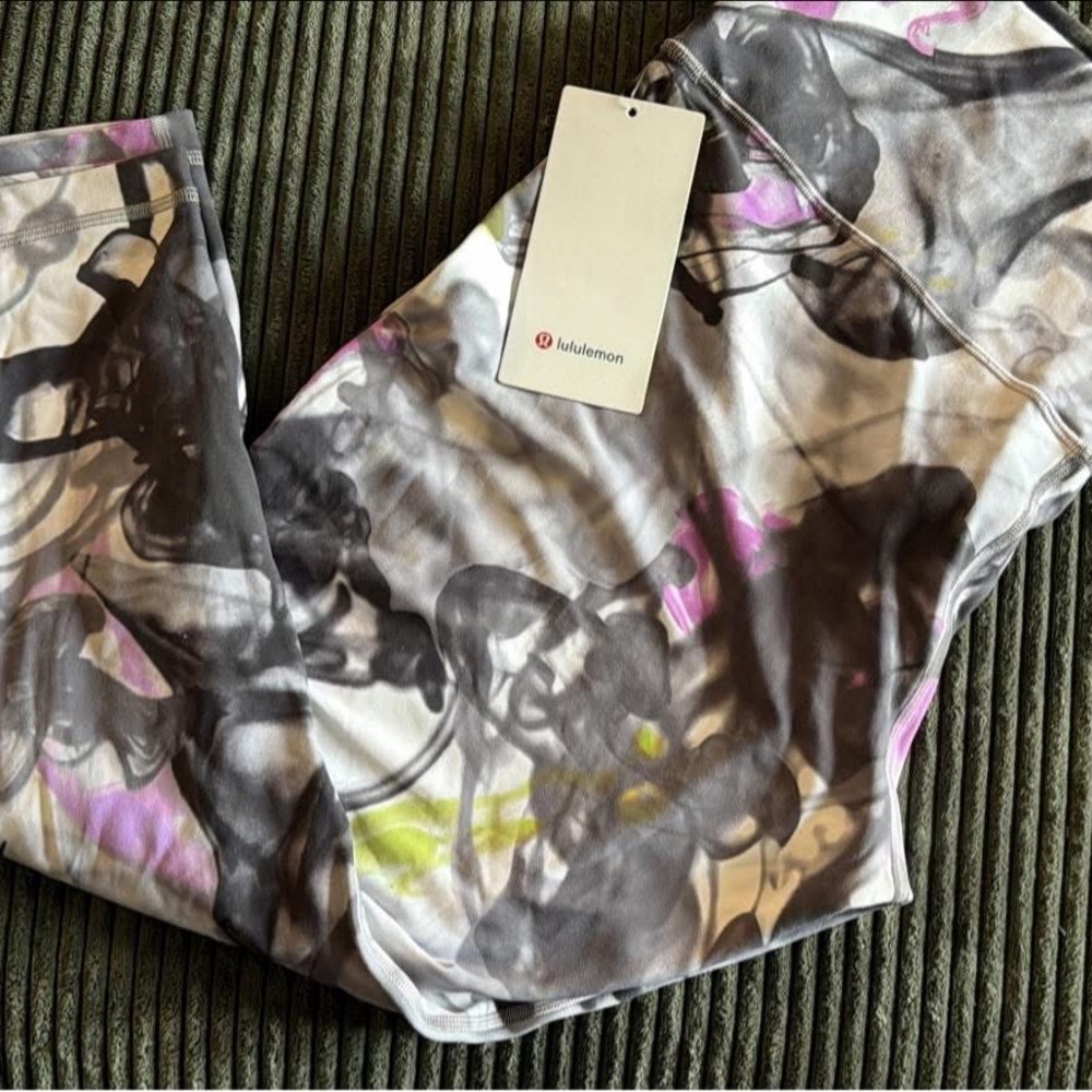 lululemon athletica Gray and Black Active Leggings with Pink Accents